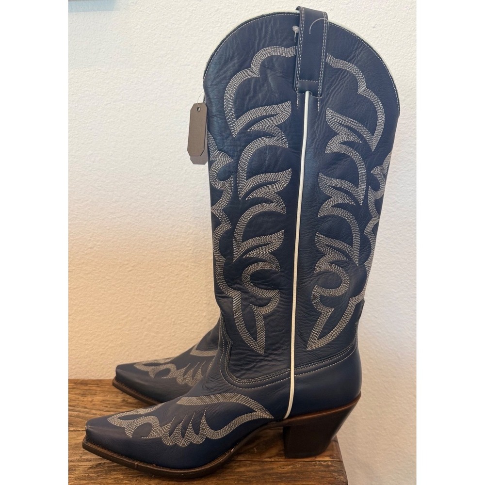 Shyanneβ High Desert Women Navy Blue Leather Snip Toe Western Boots Tall 10.5M